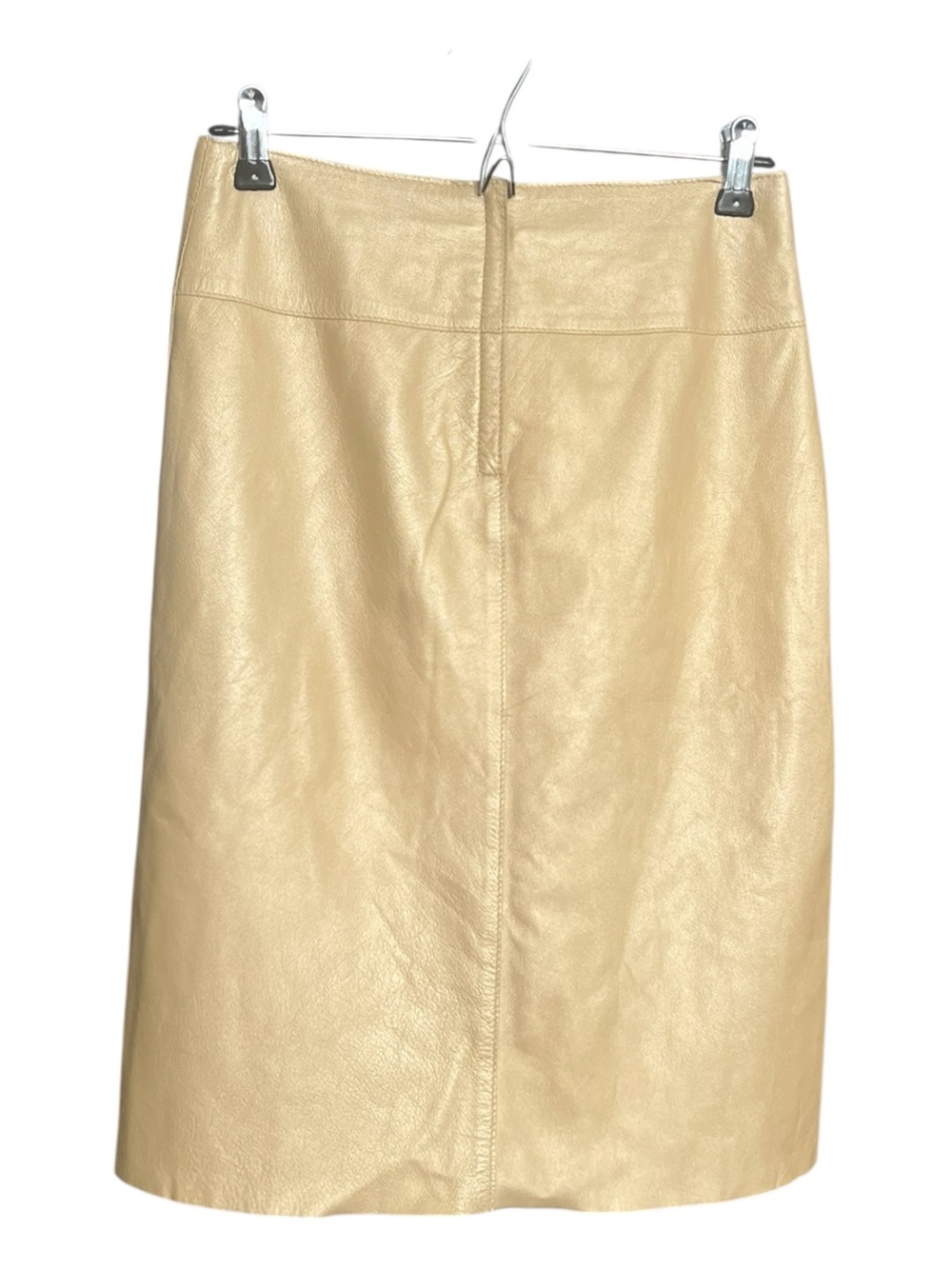 Bebe Gold Metallic Leather A-Line Skirt SZ 2 Party Punk Minimalist Lightweight - Picture 2 of 6